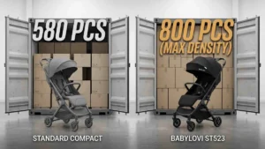 ST523 Stroller Wholesale loading comparison: 800pcs max density vs 580pcs standard, reducing landed cost for distributors.