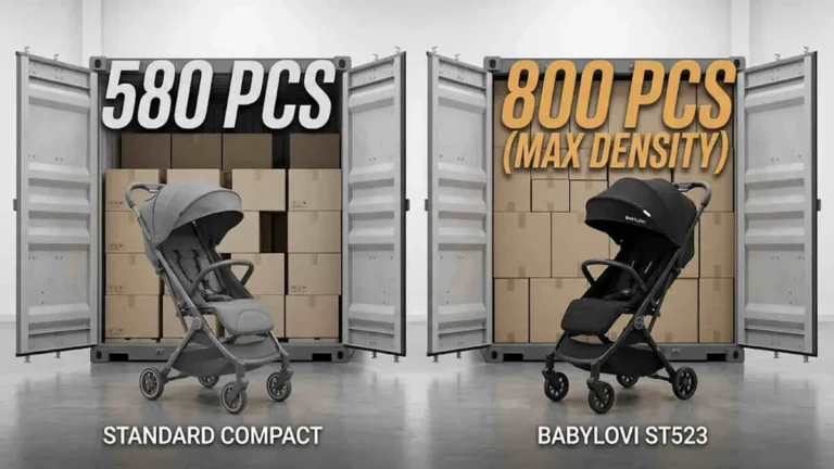 ST523 Stroller Wholesale loading comparison: 800pcs max density vs 580pcs standard, reducing landed cost for distributors.
