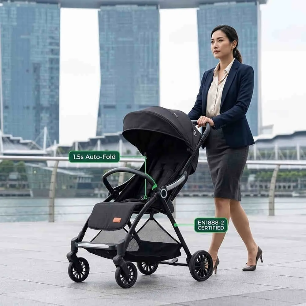 Urban premium stroller wholesale: ST523 auto-fold stroller used by professional with EN1888-2 safety certification.