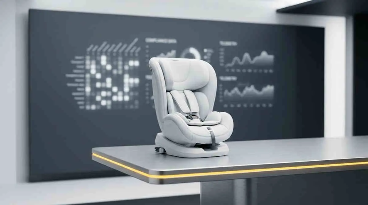 Regulatory Audits For ECE R129 Car Seat Sourcing model presented on an executive design table with compliance data arrays.